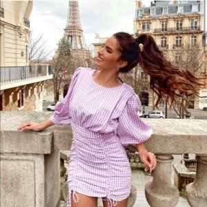 ZARA LIGHT MAUVE GINGHAM CORDUROY DRESS